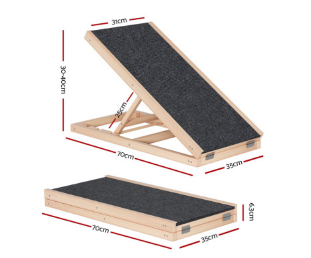 ipet-dog-ramp-70cm-adjustable-height-wooden-steps-stairs-for-bed-sofa-car-foldable