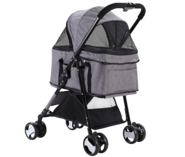 ipet-pet-stroller-dog-carrier-foldable-pram-3-in-1-middle-size-grey